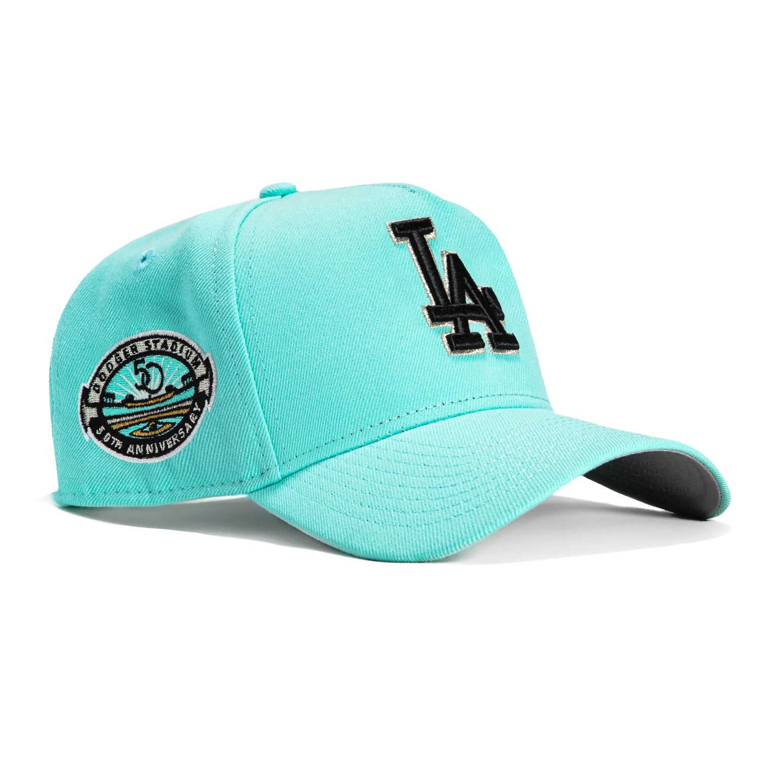 NEW ERA 9FORTY A-FRAME BLUE TINT LOS ANGELES DODGERS 50TH ANNIVERSARY STADIUM PATCH SNAPBACK HAT - MINT